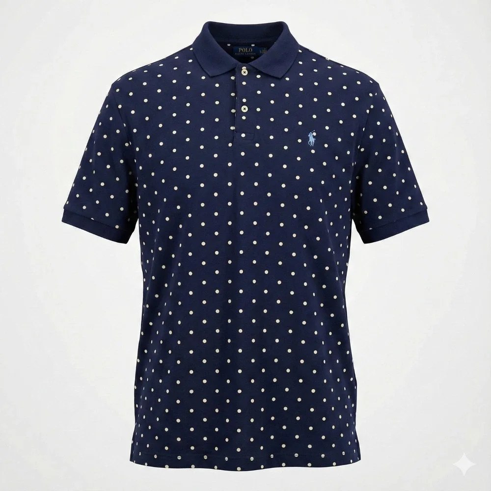 Polo Ralph Lauren Polo Shirt Men's XL Navy Blue Polka Dot Soft Touch Pima Cotton